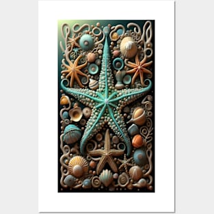 Max Blue Starfish And Seashells Ocean Theme Women Posters and Art